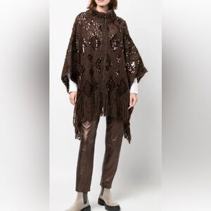 Brunello Cucinelli Brown Asymmetrical Knit Poncho